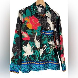 Zara Luxe Satin Printed Shirt - Size Small